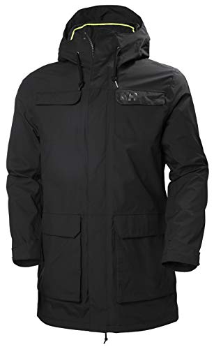 Helly Hansen Men's Captains Waterproof Windproof Hooded Rain Parka Jacket, Black, Large