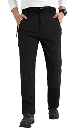KAISIKE Men's Outdoor Winter Fleece Lined Windproof Hiking Pants Waterproof Snow Ski Pants(05HW34-Black-L)