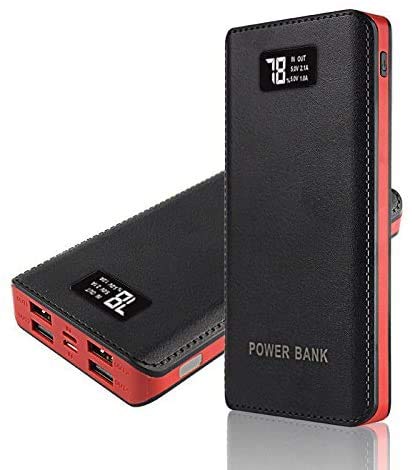 KaruSale 50000mAh 4 USB External Power Bank Battery Pack Portable LCD LED 20W Universal Portable Charger Compatible with iPhone, Samsung Galaxy and for All Other Cell Phone Models (Black + Red)