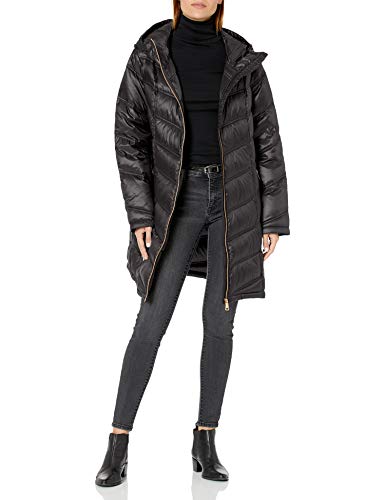 Calvin Klein Women's Hooded Chevron Packable Down Jacket (Standard and Plus), Black, XX-Small