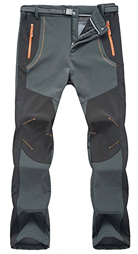TBMPOY Men's Snow Ski Waterproof Fleece Lined Pants Outdoor Hiking Mountain Softshell with Belt 02 Thick Grey M