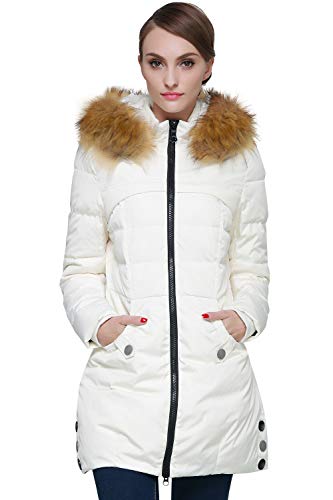Orolay Women's Down Jacket with Faux Fur Trim Hood Beige XS