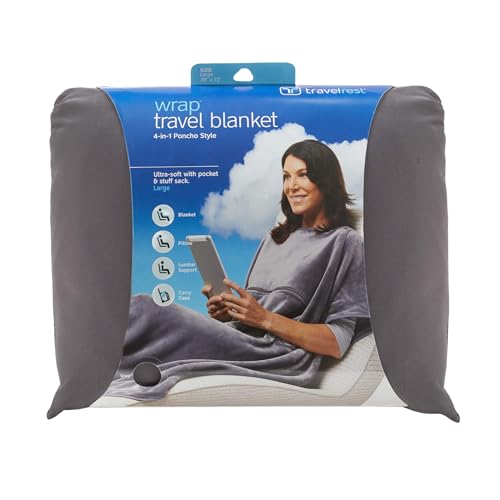 TRAVELREST 4-in-1 Travel Blanket - Pillow Blanket for Airplanes, Compact Travel Blanket, Built in Carry Case, Ultra Plush and Soft for Long Travels, Wearable Blanket, Zippered Pocket - 20 Oz