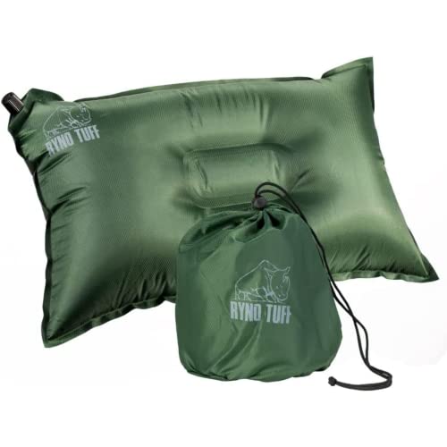 Ryno Tuff Self Inflating Outdoor Camping Pillow for Neck Lumbar Support - Insulated Lightweight Inflatable Travel Pillow for Camping, Backpacking, Hiking & Traveling - Compact Carrying Case Included