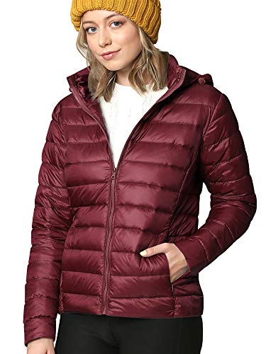 LL WJC2144 Women's Ultra Light Weight Packable Down Jacket with Removable Hoodie XXL WINE