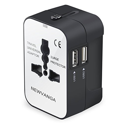 Travel Adapter, Worldwide All in One Universal Travel Adapter Wall Charger AC Power Plug Adapter with Dual USB Charging Ports for USA EU UK AUS, White