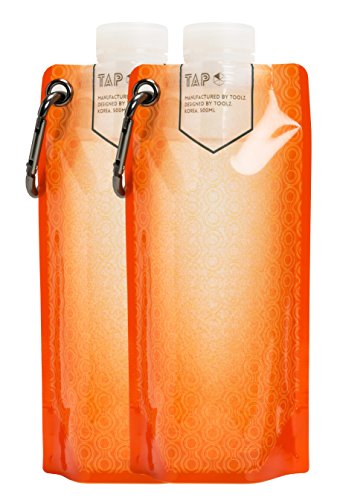 Tap Multi Function Collapsible Water Bottle BPA Free Flat Hydration Soft Canteen flexible foldable 16 oz 16.9 500 ml lightweight bladder simple sports Orange 2