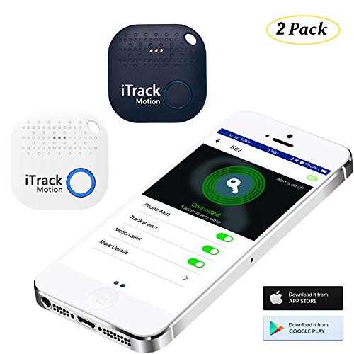 iTrack Motion Key Finder, Bluetooth Key Tracker Item Finder Locator Device for Phone Keychain Wallet Bags Luggage, 2-Pack White+Dark Blue