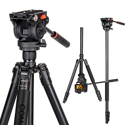 71' Tripod, COMAN Premium Camera Tripod, Portable All-in-1 Professional Video Tripod, Lightweight Aluminum, Q5 Fluid Head with 1/4' and 3/8' Mounting Screw for DSLR Cameras Video Camcorders Black