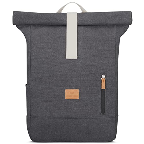 JOHNNY URBAN Canvas Backpack Men & Women Anthracite/Black Cotton Roll Top Daypack