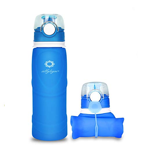 silbyloyoe Silicone Water Bottle Foldable Collapsible Anti Leakage with Leak Proof Valve Bottles Travel Outdoor Sports Lightwight Portable Medical Food Grade 26 Ounce (Blue)