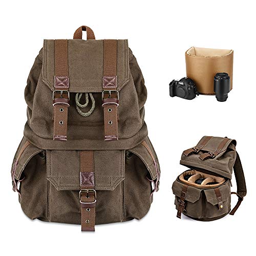 Kattee Military Style Canvas DSLR Camera Backpack Rucksack Waterproof for Sony Canon Nikon Olympus