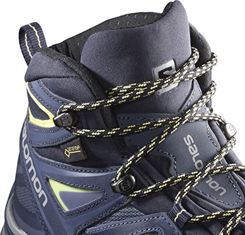 Salomon X Ultra 3 MID Gore-TEX Hiking Boots for Women, Crown Blue/Evening Blue/Sunny Lime, 10.5