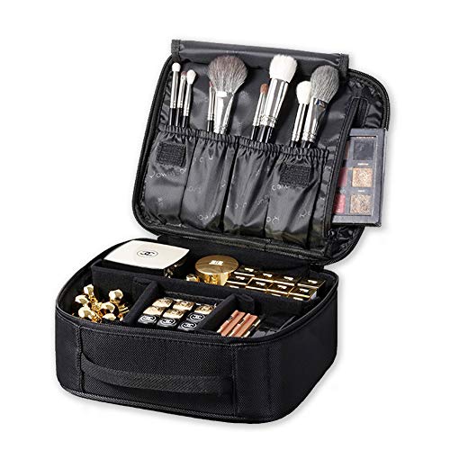 ROWNYEON Makeup Train Case Makeup Bag Organizer Travel Makeup Case Cosmetic Bag Proffessional Portable Storage Bag for Cosmetics Makeup Brushes Gift for Girls Women 9.8'' Mini Black