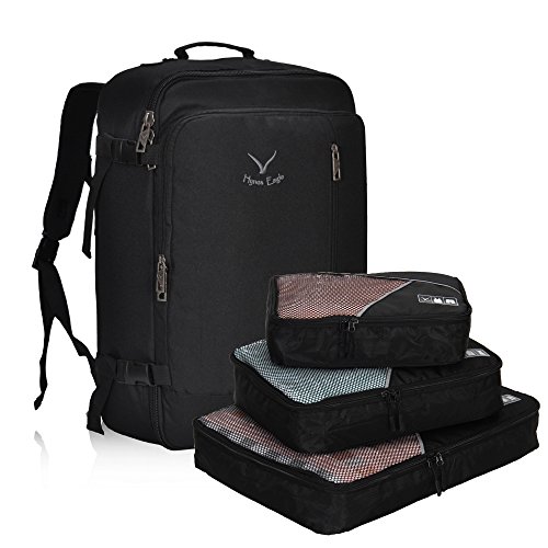 Hynes Eagle Carry on Backpack 38L Large Travel Backpack for Women Flight Approved Weekender Bag Laptop Backpack Men 15 inches Black with 3PCS Packing Cubes