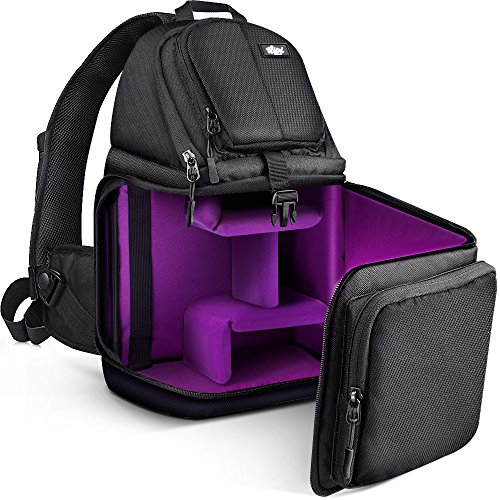 Qipi Camera Bag - Sling Bag Style Camera Case Backpack with Modular Inserts & Waterproof Rain Cover - for DSLR & Mirrorless Cameras (Nikon, Canon, Sony) - Black