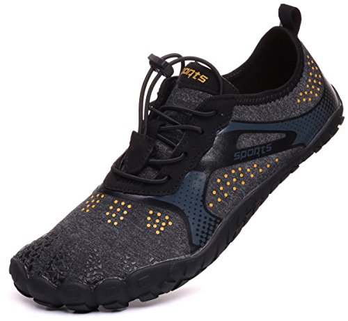 WHITIN Men's Minimalist Barefoot Shoes for Jogging Workout Trail Running Swim Hiking Fitness Water Sports Fivefingers 5 Toe Five Fingers Beach Walking Aqua Socks Black Size 6