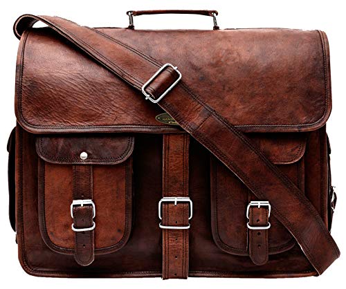 Handmade World Leather Messenger Bag 16 Inch Brown Air cabin Briefcase Leather Cross body Shoulder Large Laptop bag (12' X 16')