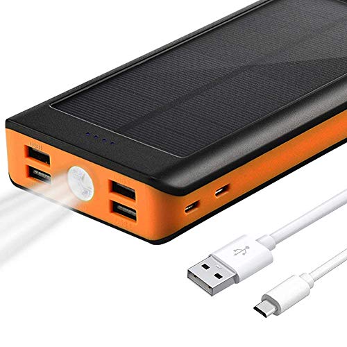Solar Power Bank 30000mAh, BONAI Portable Charger Outdoor, Type C and Dual Micro Input, 4-Port and Type C Output, External Battery Pack with Flashlight for iPhone, Samsung, and More (Blue) (Orange)