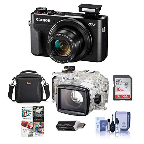 Canon PowerShot G7 X Mark II Digital Point & Shoot Camera - Bundle With Canon WP-DC55 Waterproof Case - 16mm SDHC Card, Camera Case, Cleaning Kit, Card Reader, Software Package