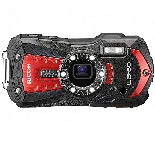 Ricoh WG-60 Red Waterproof Camera 16MP High resolution images Waterproof 14m Shockproof 1.6m Underwater mode 6-LED Ring Light for macro photography