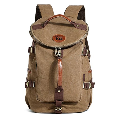 KAUKKO Classic Canvas Backpack Travel Hiking Bag Rucksack Outdoor Sports Satchel Khaki