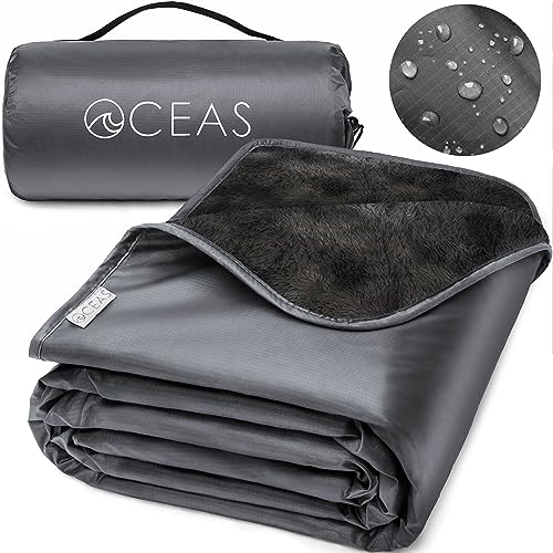 Oceas Outdoor Waterproof Stadium Blanket - Thicker Weather Proof and Windproof Blankets for Camping, Sporting Events, Picnic and Car Use - 100% Waterproof Insulated Blanket and Throws (Fleece, Grey)