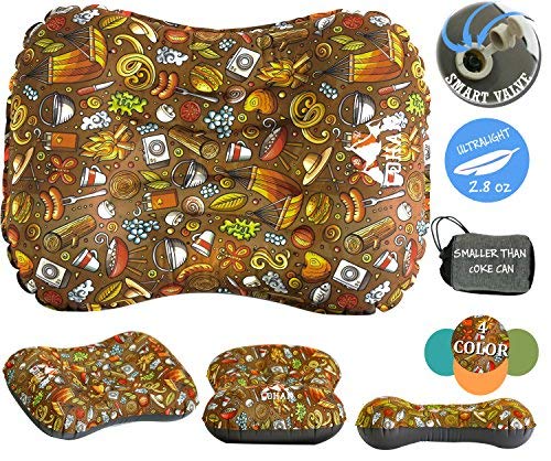 Inflatable Camping Pillow for Sleeping/Backpacking Pillow Ultralight, Self Inflating Pillow, Hiking with Neck & Lumber Support (Smart Valve)