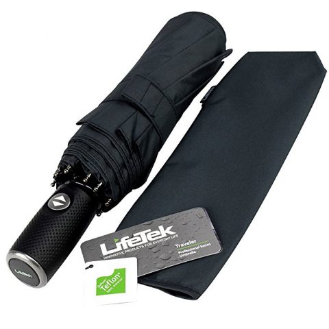 LifeTek Automatic Travel Umbrella Teflon Canopy Wind Resistant Frame